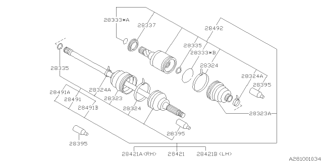 2000 Subaru Impreza Rear Drive Shaft Assembly Right Diagram for 28021FC060
