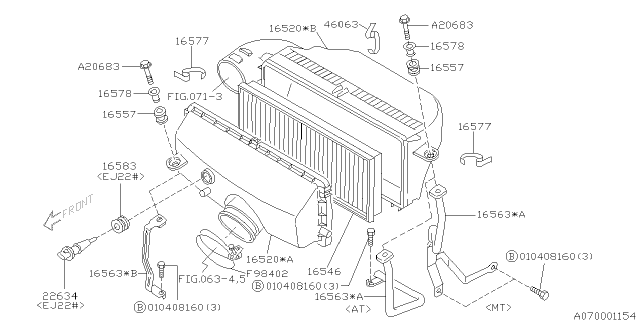 2000 Subaru Impreza Air Cleaner Cover Assembly Diagram for 16520AA041