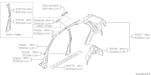 1996 Subaru Impreza Side Body Inner Diagram 3