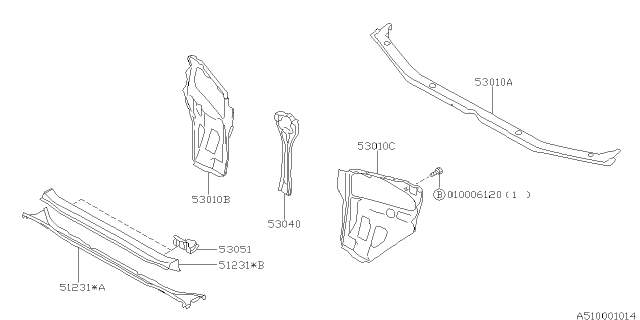 1997 Subaru Impreza Upper Tie Bar Diagram for 53060FA040