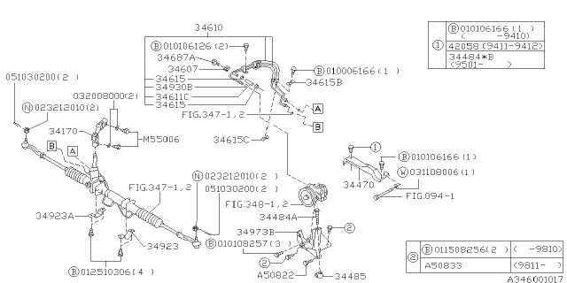 2000 Subaru Impreza Steering Universal Joint Assembly Diagram for 34160AA010