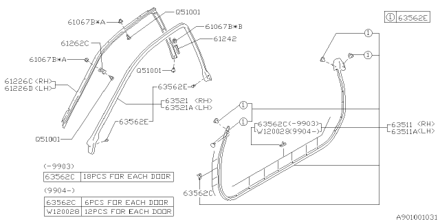 1994 Subaru Impreza Weather Strip Diagram 1