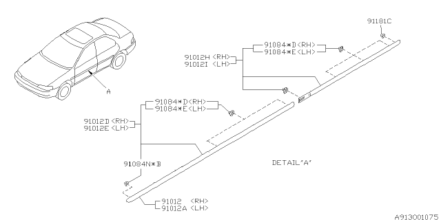 2000 Subaru Impreza Protector Rear Door LH Diagram for 91069FA330NN