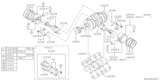 1993 Subaru Impreza Bearing Set Main Center 0.25 Diagram for 12213AA070