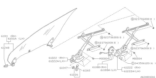 2000 Subaru Impreza Front Door Parts - Glass & Regulator Diagram