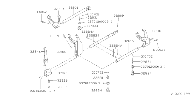 1994 Subaru Impreza Shifter Fork & Shifter Rail Diagram 3