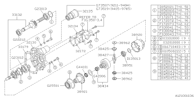 1994 Subaru Impreza PT770392 Cover Differential Center Diagram for 38921AA001