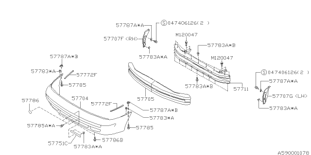 1996 Subaru Impreza Bumper Face Front Diagram for 57720FA001