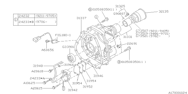 1998 Subaru Impreza Automatic Transmission Transfer & Extension Diagram 1