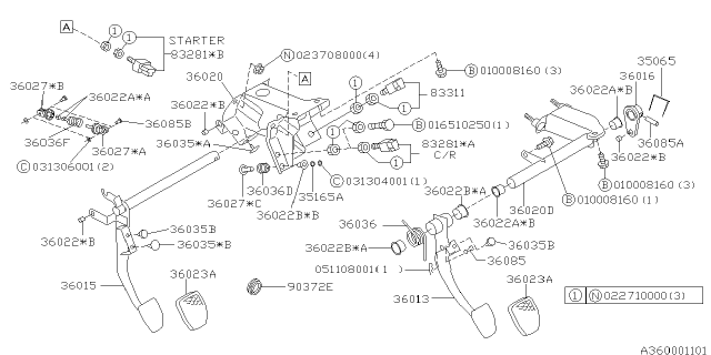 2001 Subaru Impreza Clutch Pedal Diagram for 36015AA072