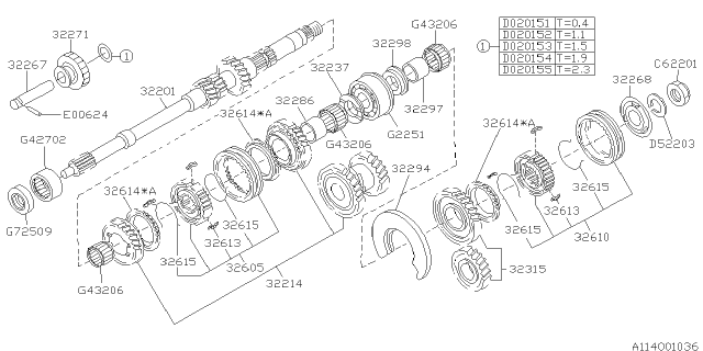 1995 Subaru Impreza Gear Complete Reverse IDLER Diagram for 32271AA041
