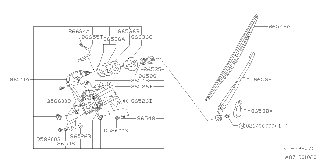 1995 Subaru Impreza WIPER Motor Assembly Diagram for 86511FA050