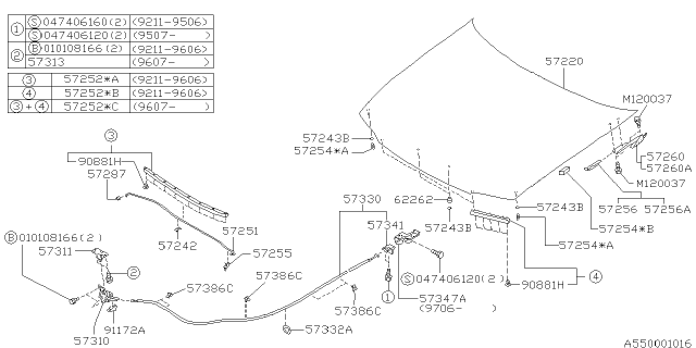 1999 Subaru Impreza Hood Support Stay Diagram for 57251FA010