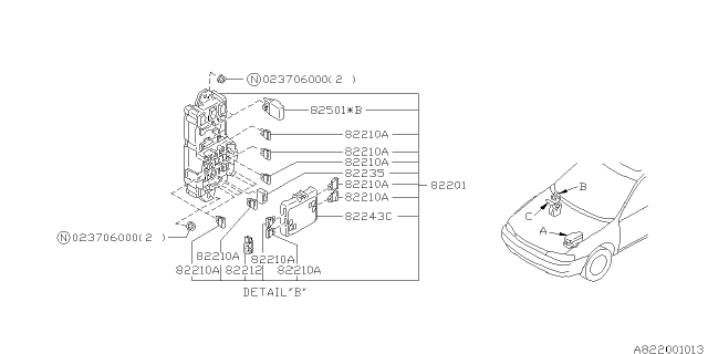 1995 Subaru Impreza Fuse Cover Diagram for 82251FA101