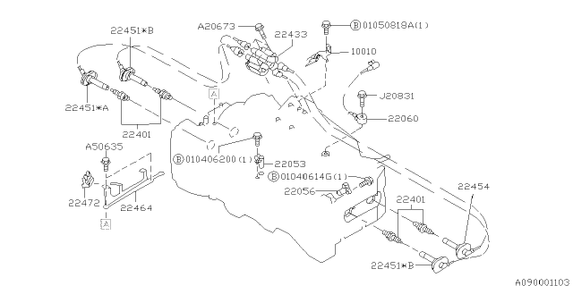 1998 Subaru Impreza Ignition Coil Assembly Diagram for 22433AA400