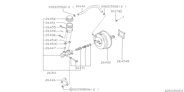 1993 Subaru Impreza Master Cylinder Assembly Diagram for 26401AA230