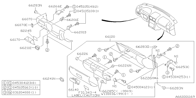 2000 Subaru Impreza Bracket Diagram for 66201FC120