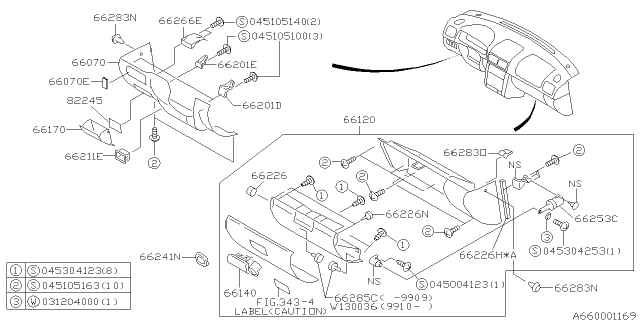 2000 Subaru Impreza Clip Diagram for 66231FC030GA