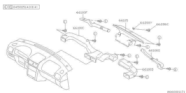 2001 Subaru Impreza Duct Side Vent LH Diagram for 66411FA230