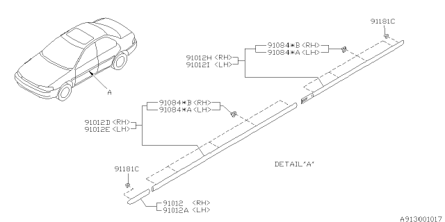 1993 Subaru Impreza Side Protector Fender RH Diagram for 91069FA100