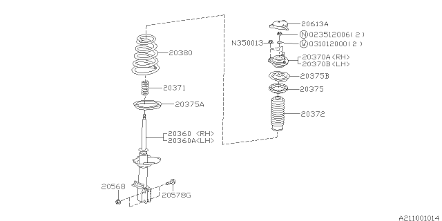 1994 Subaru Impreza Rear Strut Dust Cover Diagram for 20372AA030