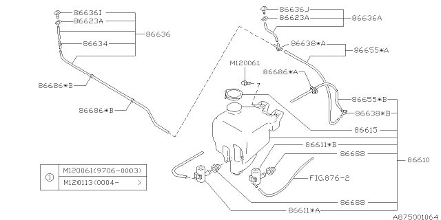 2000 Subaru Impreza Windshield Washer Left Nozzle Assembly Diagram for 86636FA200