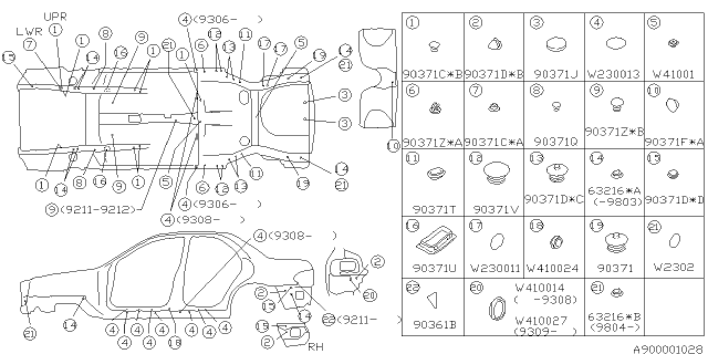 1993 Subaru Impreza Protector Diagram for 90361FA000