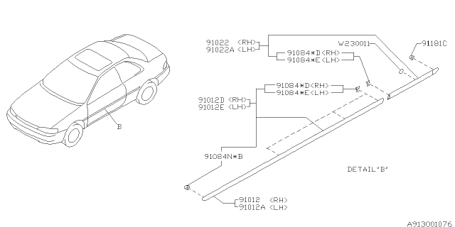 1998 Subaru Impreza Side Protector Diagram for 91069FA300NN