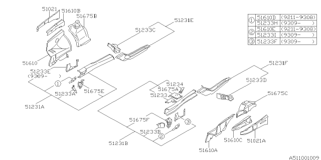 1994 Subaru Impreza PT691297 Front Wheel Apron Diagram for 51610AA072