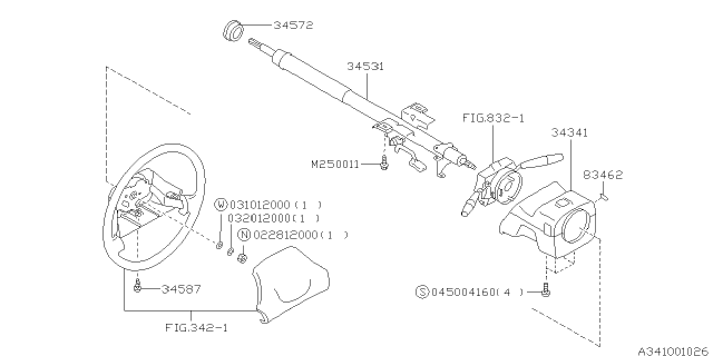 1999 Subaru Impreza Steering Column Diagram 1