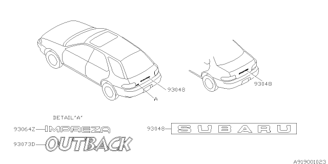 2000 Subaru Impreza Letter Mark Grade Trunk L Diagram for 93051FA110