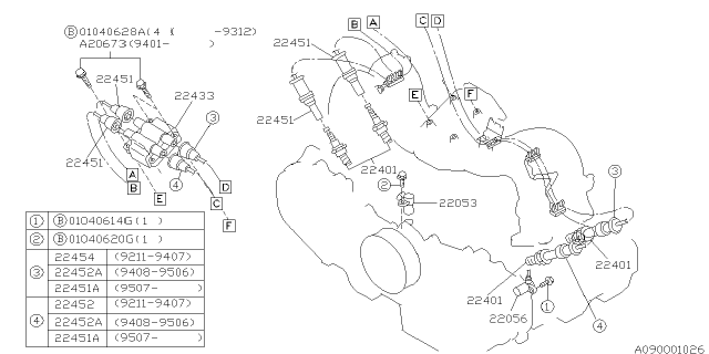 1997 Subaru Impreza Spark Plug & High Tension Cord Diagram 1