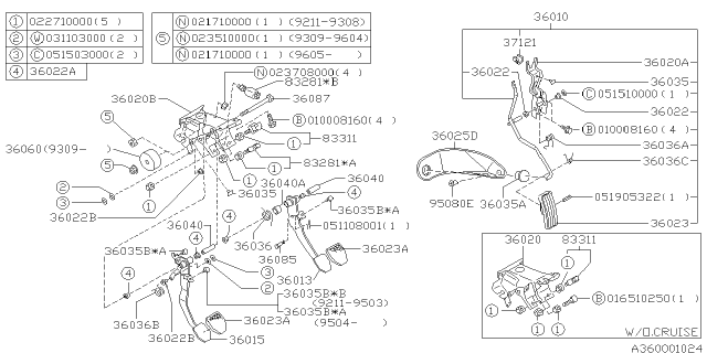 1994 Subaru Impreza Pedal System - Manual Transmission Diagram