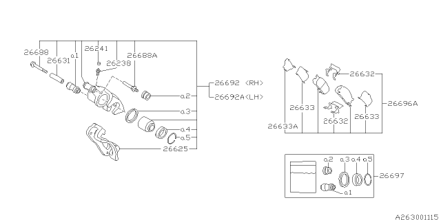 1999 Subaru Impreza Brake Pad Kit Rear Diagram for 26696FC000