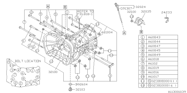 1995 Subaru Impreza Manual Transmission Case Assembly Diagram for 32100AA361