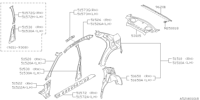 1998 Subaru Impreza Reinforcement Side Rail Front Diagram for 51573FA581