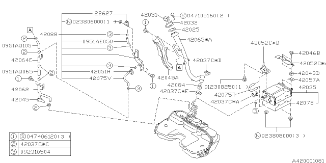 1995 Subaru Impreza Fuel Filler Cap Assembly Diagram for 42032FA000