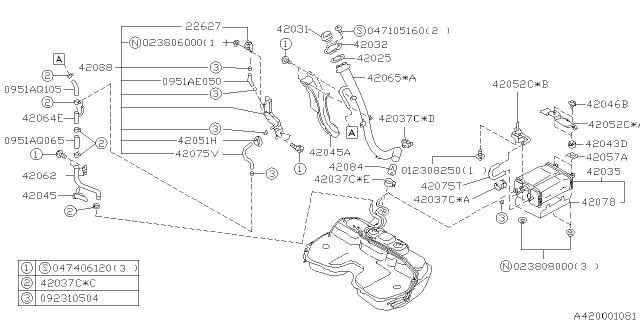 1995 Subaru Impreza Hose Diagram for 42075FA100