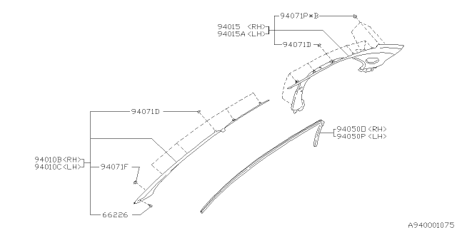 1998 Subaru Impreza Trim Panel A Pillar Upper L Diagram for 94010FA050OE