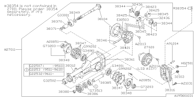 2001 Subaru Impreza Gasket Differential Carrier Diagram for 38353AA030