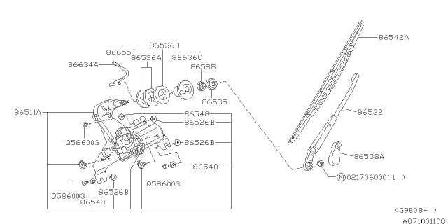 2001 Subaru Impreza Motor Assembly Rear WIPER Diagram for 86512FA030