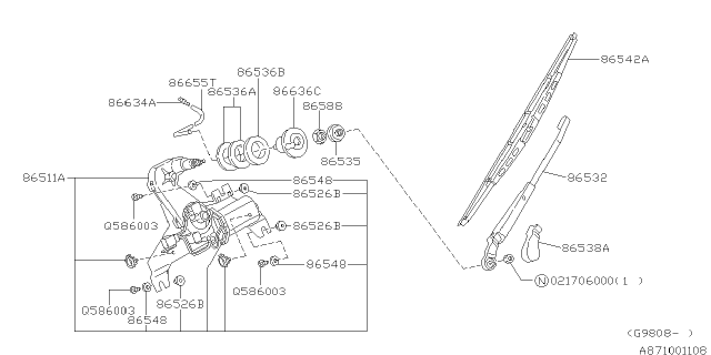 2001 Subaru Impreza Wiper - Rear Diagram