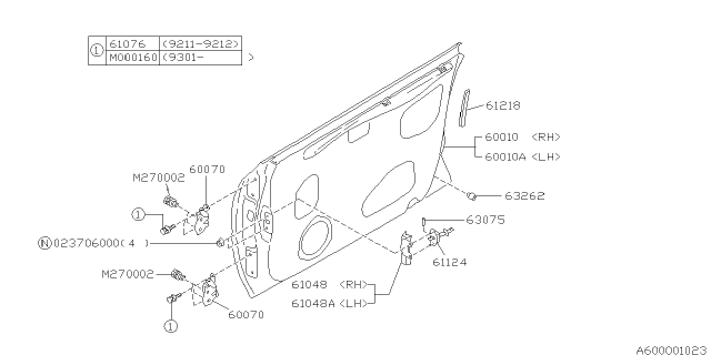 1993 Subaru Impreza Guide Assembly Door Glass LH Diagram for 62321FA010
