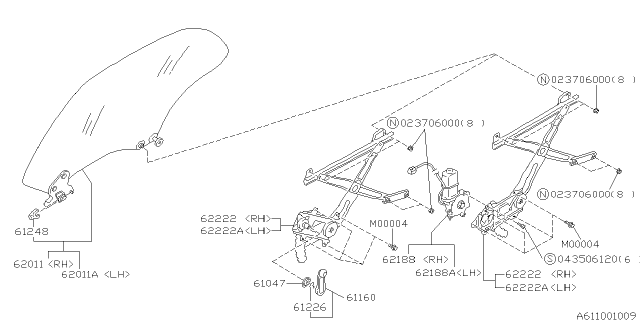 1998 Subaru Impreza Motor Assembly Regulator Rear RH Diagram for 63113FA120