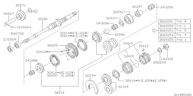 1998 Subaru Impreza SLEEVE/HUB Assembly Diagram for 32605AA071