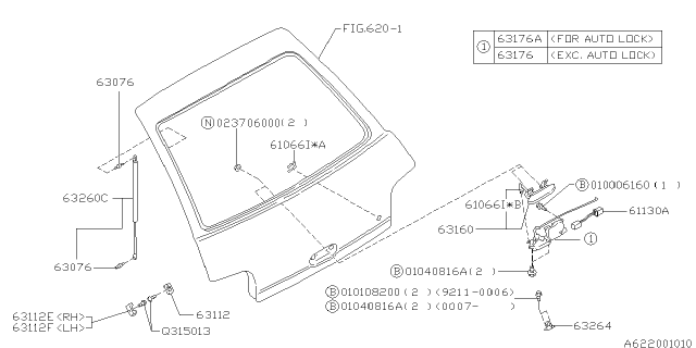 1997 Subaru Impreza Rear Gate Latch & Actuator Diagram for 60310FA000