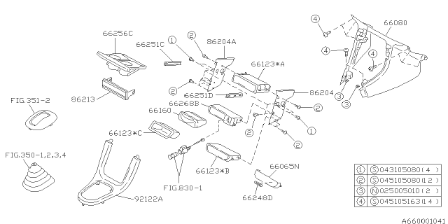 1994 Subaru Impreza Pocket Center Diagram for 66511FA030