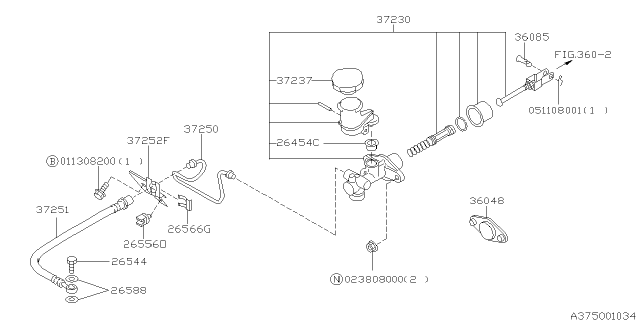 2001 Subaru Impreza Clutch Master Cylinder Diagram for 37230AE010