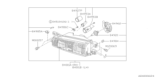 2000 Subaru Impreza Passenger Side Headlamp Assembly Diagram for 84001FA441
