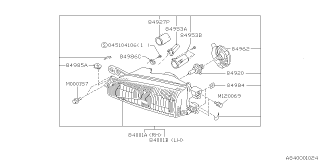 2000 Subaru Impreza Driver Side Headlamp Assembly Diagram for 84001FA451